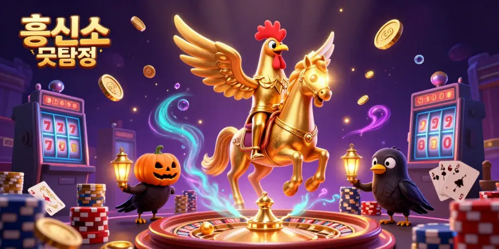 Experience the enchanting world of 흥신소 굿탐정 with a vibrant casino scene filled with golden coins and captivating characters.